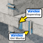 Demonstration image of Vandex's Uni Mortar and Superstop in use