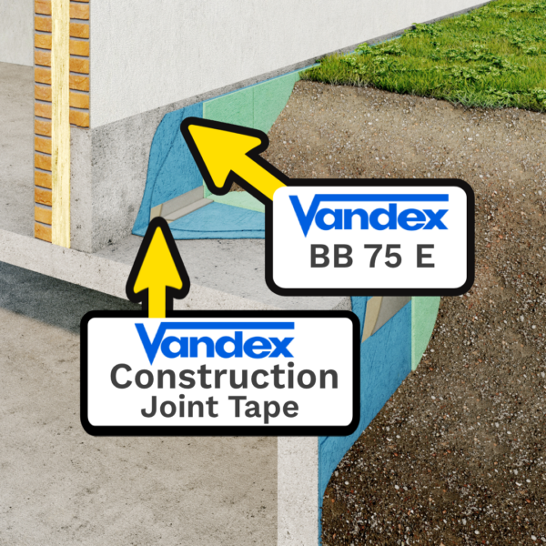 Demonstration image of Vandex's construction joint tape and BB 75 E in use
