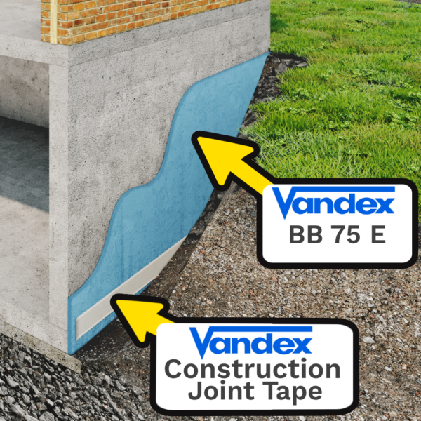 Demonstration image of Vandex's construction joint tape and BB 75 in use (1)